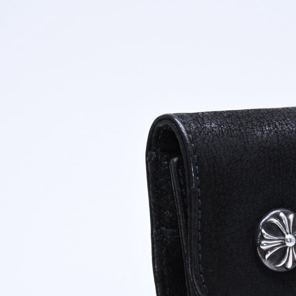 極美品 CHROME HEARTS クロムハーツ WAVE DESTROY LTHR ウェーブ ウォレット 長財布 クロスボタン デストロイレザー シルバー925 中古 4a005740