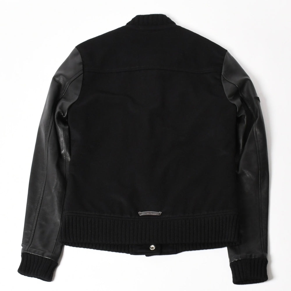 極美品 CHROME HEARTS クロムハーツ レターマン スタジャン スターレザーパッチ シルバー925 SV925 クロスボールボタン ブラック サイズM 中古 4a005745