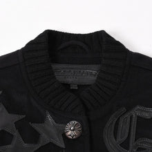 将图片加载到图库查看器，極美品 CHROME HEARTS クロムハーツ レターマン スタジャン スターレザーパッチ シルバー925 SV925 クロスボールボタン ブラック サイズM 中古 4a005745