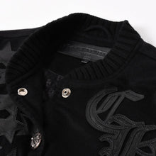将图片加载到图库查看器，極美品 CHROME HEARTS クロムハーツ レターマン スタジャン スターレザーパッチ シルバー925 SV925 クロスボールボタン ブラック サイズM 中古 4a005745