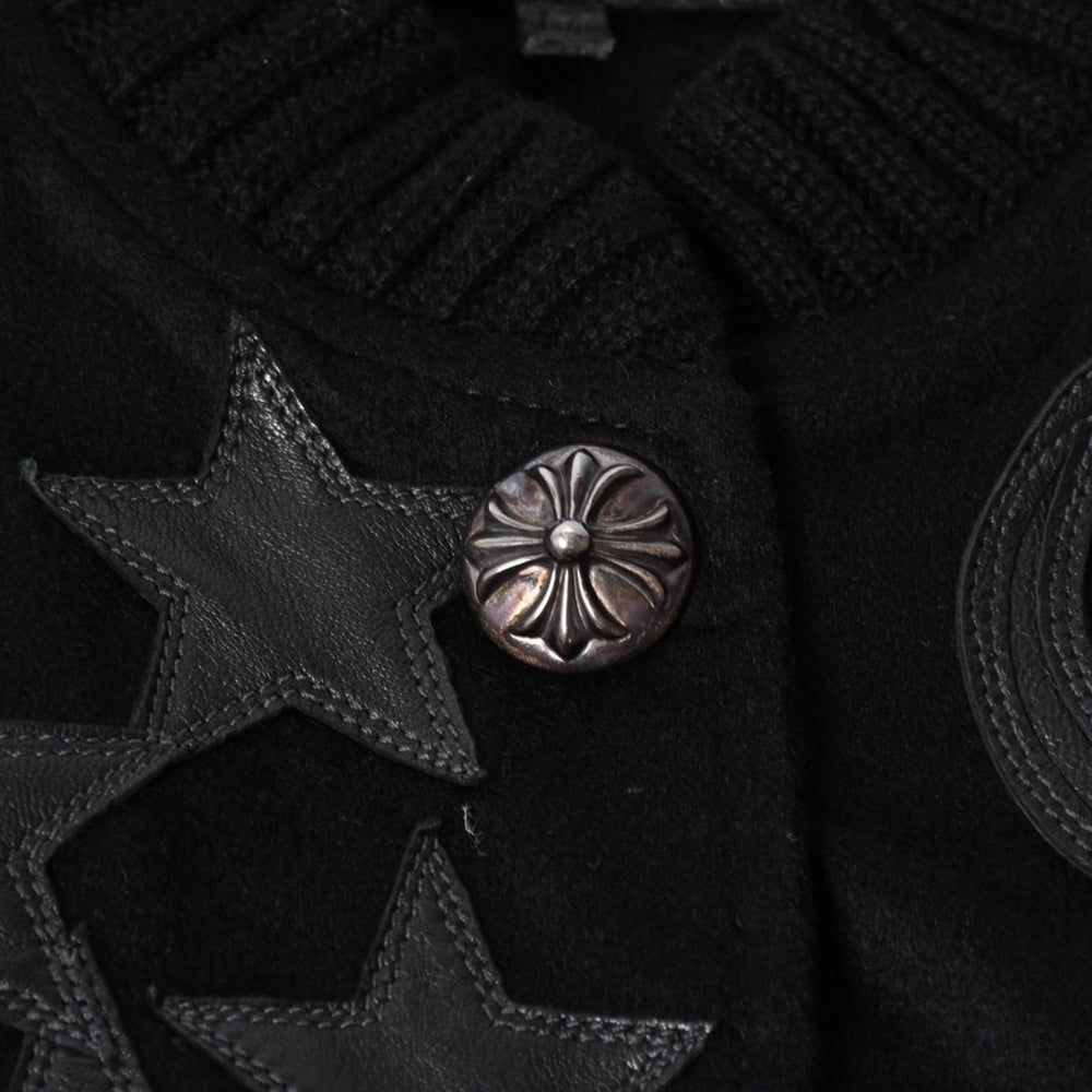 極美品 CHROME HEARTS クロムハーツ レターマン スタジャン スターレザーパッチ シルバー925 SV925 クロスボールボタン ブラック サイズM 中古 4a005745