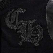 将图片加载到图库查看器，極美品 CHROME HEARTS クロムハーツ レターマン スタジャン スターレザーパッチ シルバー925 SV925 クロスボールボタン ブラック サイズM 中古 4a005745