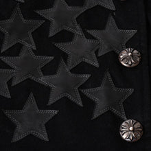 将图片加载到图库查看器，極美品 CHROME HEARTS クロムハーツ レターマン スタジャン スターレザーパッチ シルバー925 SV925 クロスボールボタン ブラック サイズM 中古 4a005745