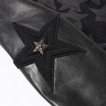 将图片加载到图库查看器，極美品 CHROME HEARTS クロムハーツ レターマン スタジャン スターレザーパッチ シルバー925 SV925 クロスボールボタン ブラック サイズM 中古 4a005745
