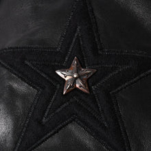 将图片加载到图库查看器，極美品 CHROME HEARTS クロムハーツ レターマン スタジャン スターレザーパッチ シルバー925 SV925 クロスボールボタン ブラック サイズM 中古 4a005745