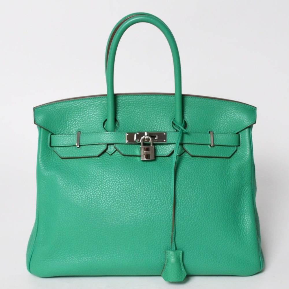 極美品 HERMES エルメス BIRKIN バーキン35 ミント シルバー金具 ◻︎Q トリヨンクレマンス ハンドバッグ 中古 4a005839