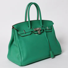 将图片加载到图库查看器，極美品 HERMES エルメス BIRKIN バーキン35 ミント シルバー金具 ◻︎Q トリヨンクレマンス ハンドバッグ 中古 4a005839