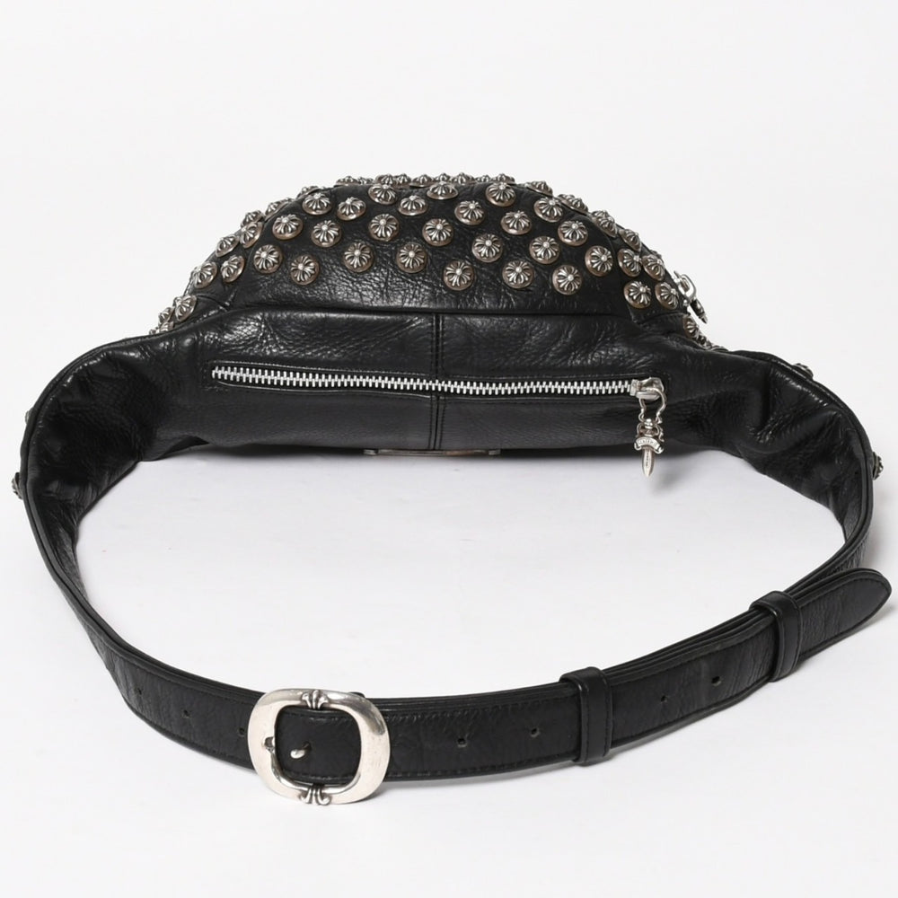 極美品 CHROME HEARTS クロムハーツ #1スナットパック ピラミッド クロスボールスタッズ ボディバッグ レザー ダガージップ ブラック 中古 4a005747