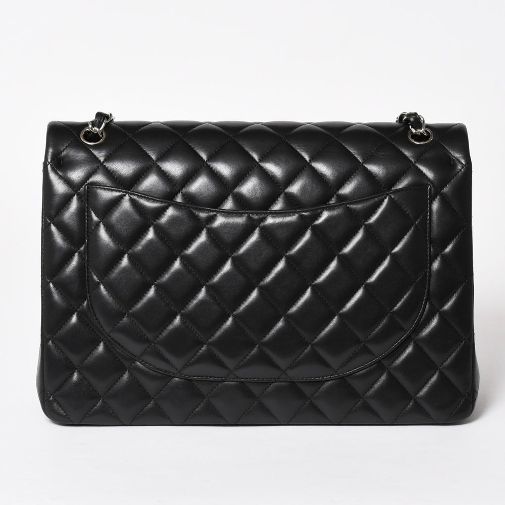 極美品 CHANEL シャネル デカマトラッセ33 Wフラップ Wチェーンショルダーバッグ 18番台 ココマーク ラムスキン ブラック SV金具 中古 4a005679
