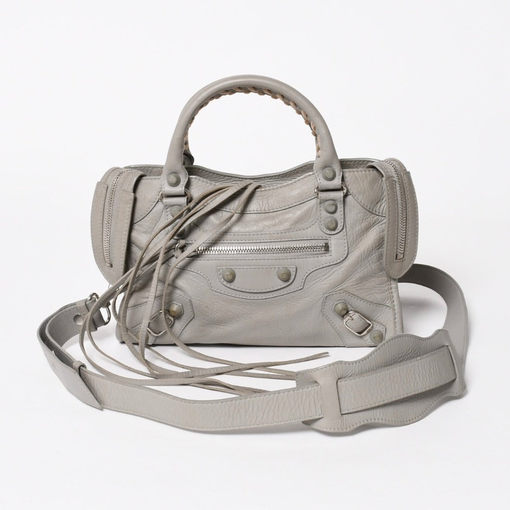 BALENCIAGA バレンシアガ クラシック ミニ シティ 2WAY ショルダーバッグ 300295 ロゴ グレー シルバー金具 美品 中古 4a005801