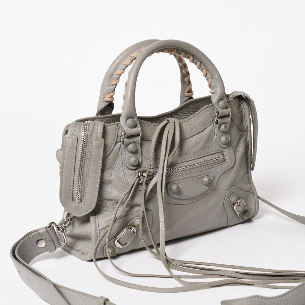 BALENCIAGA バレンシアガ クラシック ミニ シティ 2WAY ショルダーバッグ 300295 ロゴ グレー シルバー金具 美品 中古 4a005801