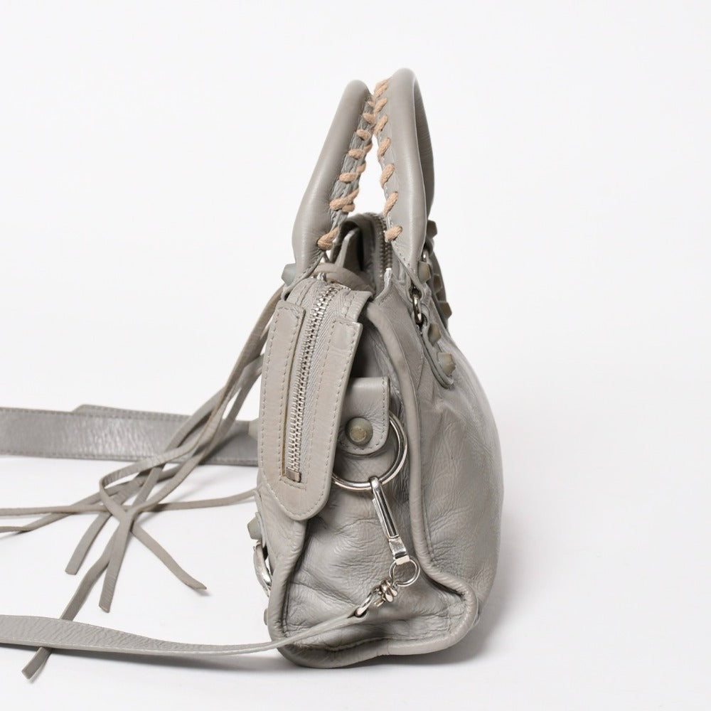 BALENCIAGA バレンシアガ クラシック ミニ シティ 2WAY ショルダーバッグ 300295 ロゴ グレー シルバー金具 美品 中古 4a005801
