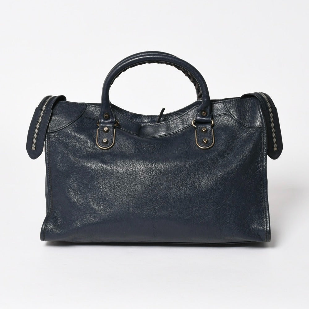 極美品 BALENCIAGA バレンシアガ クラシック メタリック エッジ シティ 2WAY ショルダーバッグ 390154 ネイビー シルバー金具 中古 4a005827