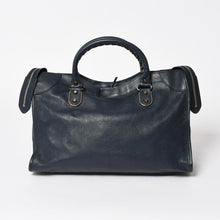 Load the image into the gallery viewer. Very Good Condition BALENCIAGA Classic Metallic Edge City 2WAY Shoulder Bag 390154 Navy Silver Hardware Used 4a005827