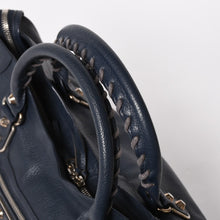 Load the image into the gallery viewer. Very Good Condition BALENCIAGA Classic Metallic Edge City 2WAY Shoulder Bag 390154 Navy Silver Hardware Used 4a005827