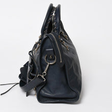 Load the image into the gallery viewer. Very Good Condition BALENCIAGA Classic Metallic Edge City 2WAY Shoulder Bag 390154 Navy Silver Hardware Used 4a005827