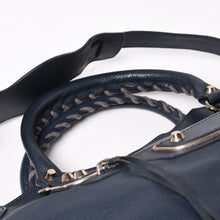 Load the image into the gallery viewer. Very Good Condition BALENCIAGA Classic Metallic Edge City 2WAY Shoulder Bag 390154 Navy Silver Hardware Used 4a005827