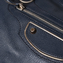 Load the image into the gallery viewer. Very Good Condition BALENCIAGA Classic Metallic Edge City 2WAY Shoulder Bag 390154 Navy Silver Hardware Used 4a005827