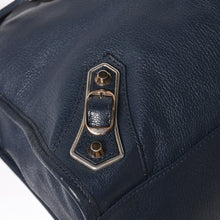 Load the image into the gallery viewer. Very Good Condition BALENCIAGA Classic Metallic Edge City 2WAY Shoulder Bag 390154 Navy Silver Hardware Used 4a005827