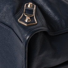 Load the image into the gallery viewer. Very Good Condition BALENCIAGA Classic Metallic Edge City 2WAY Shoulder Bag 390154 Navy Silver Hardware Used 4a005827