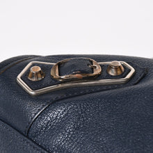 Load the image into the gallery viewer. Very Good Condition BALENCIAGA Classic Metallic Edge City 2WAY Shoulder Bag 390154 Navy Silver Hardware Used 4a005827