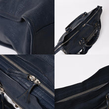 Load the image into the gallery viewer. Very Good Condition BALENCIAGA Classic Metallic Edge City 2WAY Shoulder Bag 390154 Navy Silver Hardware Used 4a005827