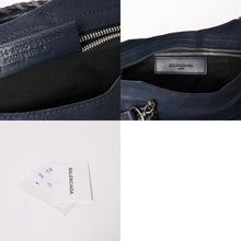 Load the image into the gallery viewer. Very Good Condition BALENCIAGA Classic Metallic Edge City 2WAY Shoulder Bag 390154 Navy Silver Hardware Used 4a005827