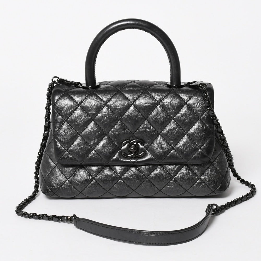 CHANEL シャネル ココハンドル XS 2WAYバッグ A92990 29番台 ココマーク エイジドカーフスキン チャコール 美品 中古 4a005777