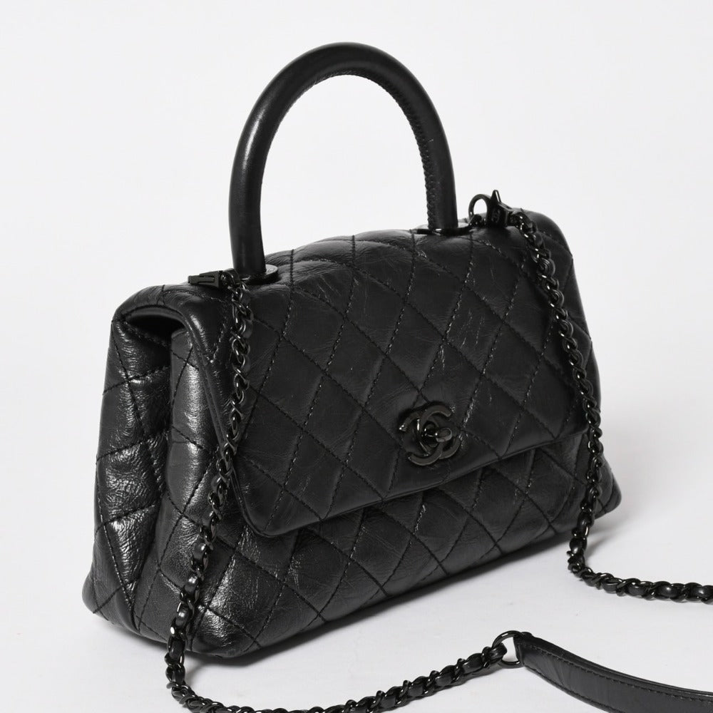 CHANEL シャネル ココハンドル XS 2WAYバッグ A92990 29番台 ココマーク エイジドカーフスキン チャコール 美品 中古 4a005777