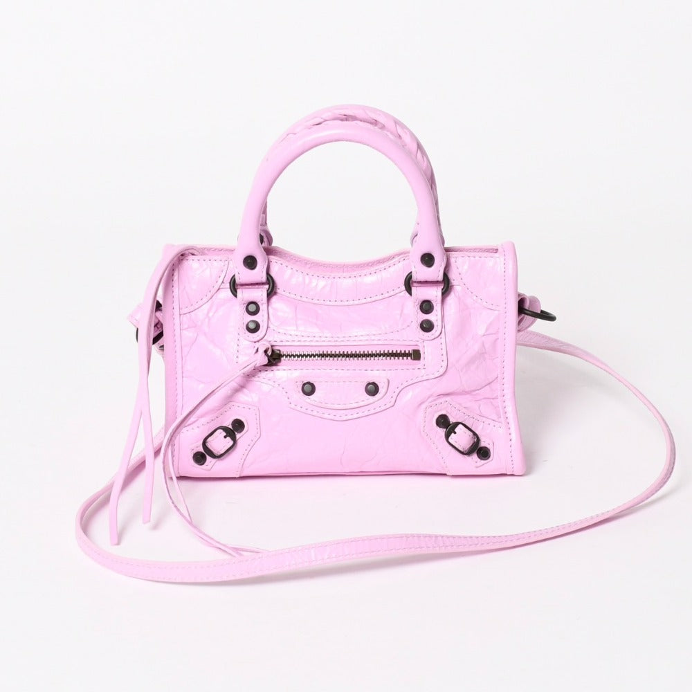 BALENCIAGA バレンシアガ Le City Bag Nano ル シティ ナノ 2WAYバッグ 819671 アリーナラムスキン ピンク 美品 中古 4a005828
