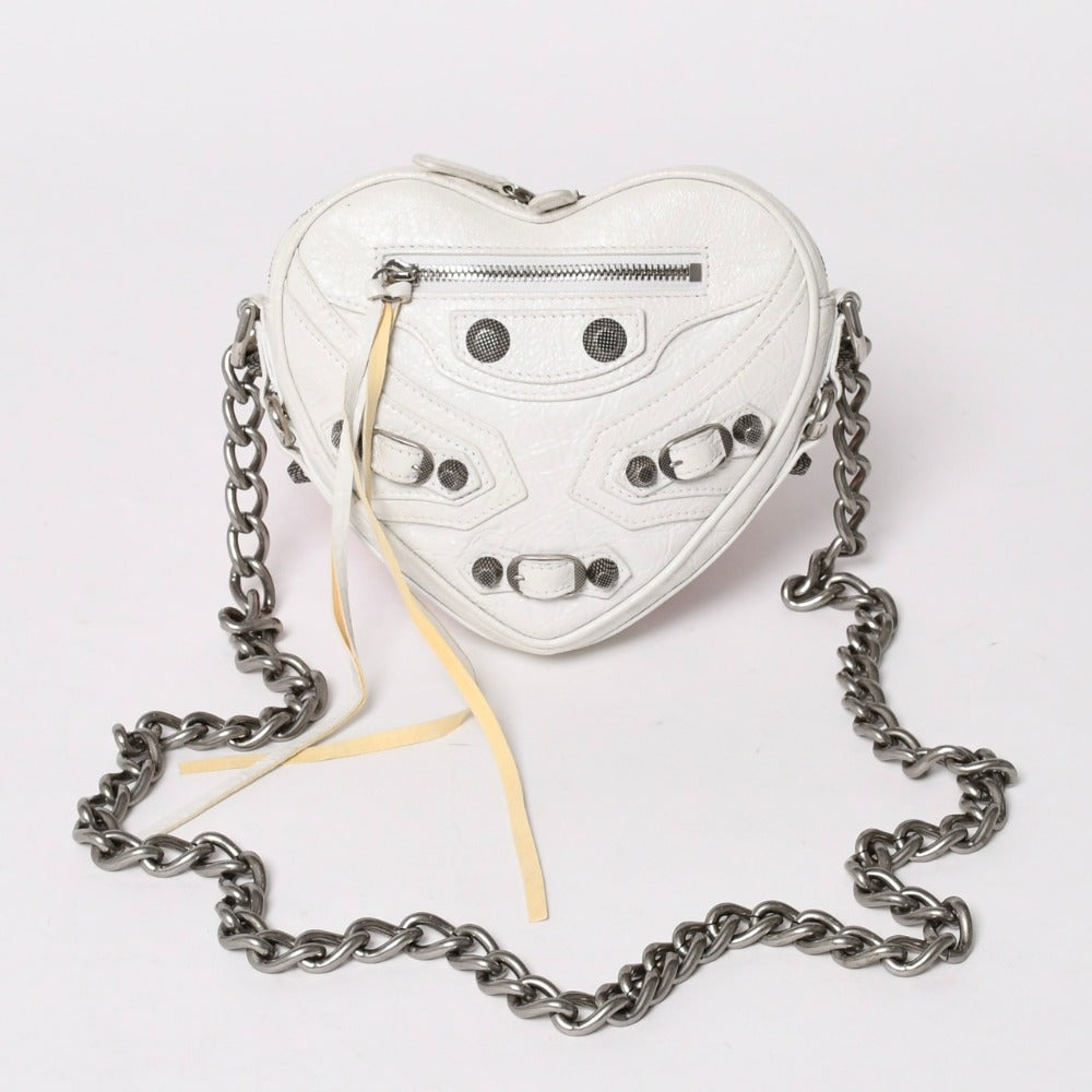 BALENCIAGA バレンシアガ ル・カゴール チェーンショルダーバッグ レザー 722781 ホワイト ハートミニバッグ 美品 中古 4a005469