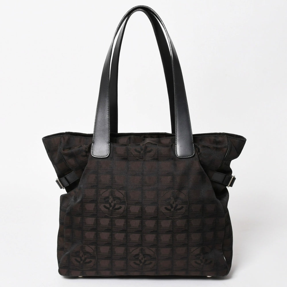 極美品 CHANEL シャネル ニュートラベルライン トートバッグ ハンドバッグ 9番台 ココマーク ジャガード ナイロン ブラウン 中古 4a005782