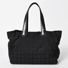 画像をギャラリービューアに読み込む, CHANEL シャネル ニュートラベルライン トートバッグ MM A15991 ブラック ナイロンジャガード 9番台 ココマーク ゴールド金具 美品 中古 4a005811