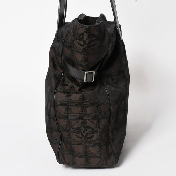 極美品 CHANEL シャネル ニュートラベルライン トートバッグ ハンドバッグ 9番台 ココマーク ジャガード ナイロン ブラウン 中古 4a005782