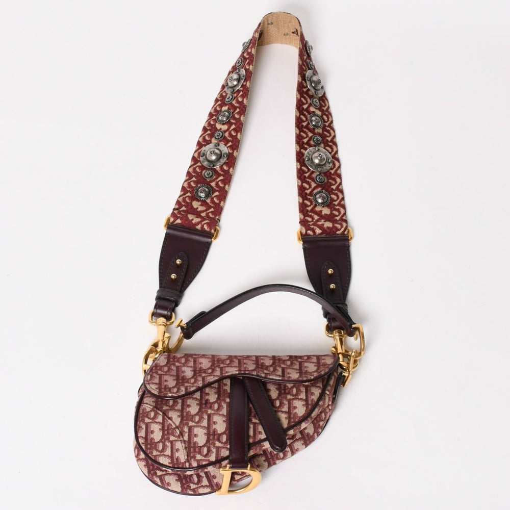極美品 Christian Dior クリスチャンディオール サドルバッグ ボディバッグ ボルドー トロッター ベージュ ワインレッド 05-RU-1118 中古 4a005776