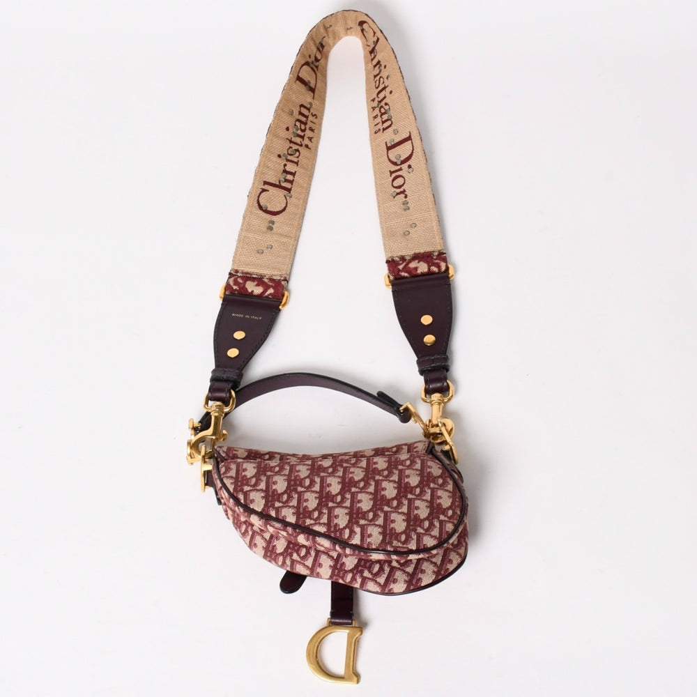 極美品 Christian Dior クリスチャンディオール サドルバッグ ボディバッグ ボルドー トロッター ベージュ ワインレッド 05-RU-1118 中古 4a005776