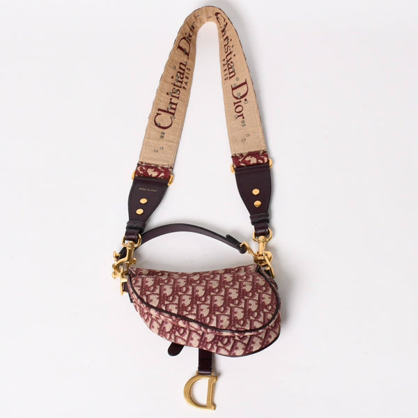 極美品 Christian Dior クリスチャンディオール サドルバッグ ボディバッグ ボルドー トロッター ベージュ ワインレッド 05-RU-1118 中古 4a005776