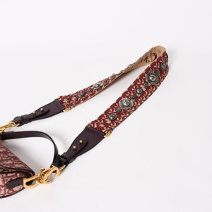 極美品 Christian Dior クリスチャンディオール サドルバッグ ボディバッグ ボルドー トロッター ベージュ ワインレッド 05-RU-1118 中古 4a005776