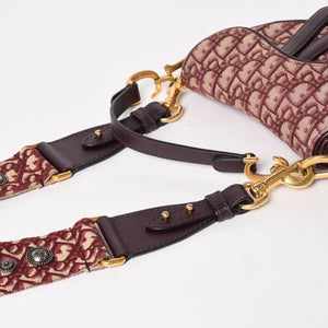 極美品 Christian Dior クリスチャンディオール サドルバッグ ボディバッグ ボルドー トロッター ベージュ ワインレッド 05-RU-1118 中古 4a005776