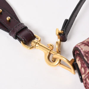 極美品 Christian Dior クリスチャンディオール サドルバッグ ボディバッグ ボルドー トロッター ベージュ ワインレッド 05-RU-1118 中古 4a005776