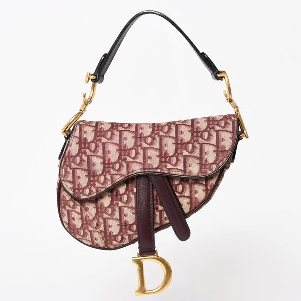 極美品 Christian Dior クリスチャンディオール サドルバッグ ボディバッグ ボルドー トロッター ベージュ ワインレッド 05-RU-1118 中古 4a005776