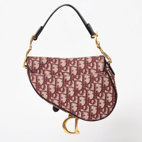 極美品 Christian Dior クリスチャンディオール サドルバッグ ボディバッグ ボルドー トロッター ベージュ ワインレッド 05-RU-1118 中古 4a005776