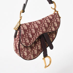 極美品 Christian Dior クリスチャンディオール サドルバッグ ボディバッグ ボルドー トロッター ベージュ ワインレッド 05-RU-1118 中古 4a005776