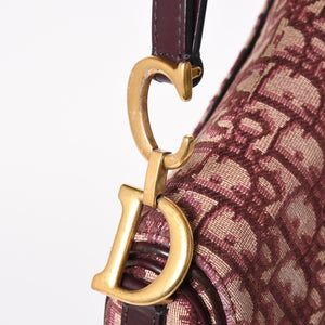 極美品 Christian Dior クリスチャンディオール サドルバッグ ボディバッグ ボルドー トロッター ベージュ ワインレッド 05-RU-1118 中古 4a005776