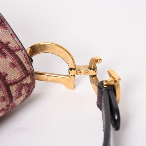 極美品 Christian Dior クリスチャンディオール サドルバッグ ボディバッグ ボルドー トロッター ベージュ ワインレッド 05-RU-1118 中古 4a005776