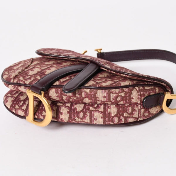 極美品 Christian Dior クリスチャンディオール サドルバッグ ボディバッグ ボルドー トロッター ベージュ ワインレッド 05-RU-1118 中古 4a005776