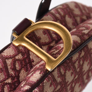 極美品 Christian Dior クリスチャンディオール サドルバッグ ボディバッグ ボルドー トロッター ベージュ ワインレッド 05-RU-1118 中古 4a005776