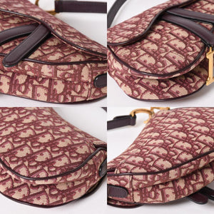 極美品 Christian Dior クリスチャンディオール サドルバッグ ボディバッグ ボルドー トロッター ベージュ ワインレッド 05-RU-1118 中古 4a005776