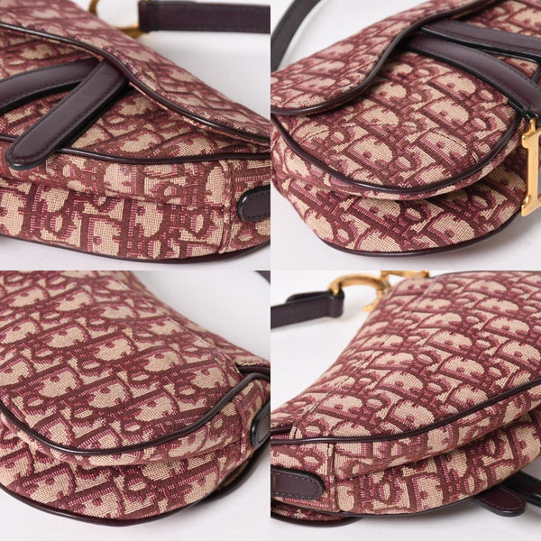 極美品 Christian Dior クリスチャンディオール サドルバッグ ボディバッグ ボルドー トロッター ベージュ ワインレッド 05-RU-1118 中古 4a005776