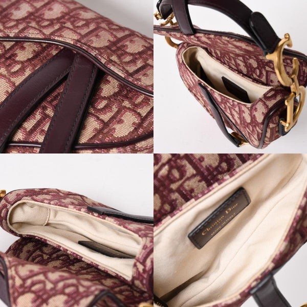 極美品 Christian Dior クリスチャンディオール サドルバッグ ボディバッグ ボルドー トロッター ベージュ ワインレッド 05-RU-1118 中古 4a005776